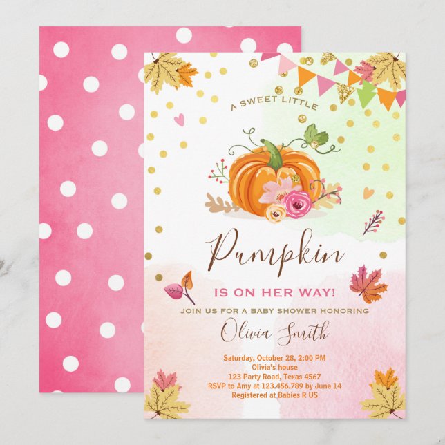 Invitación a la ducha de bebé de calabaza otoño ot (Anverso / Reverso)