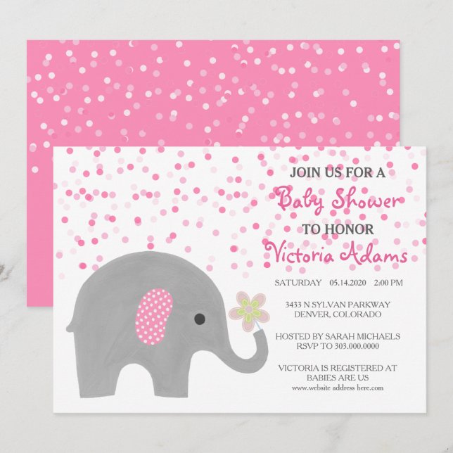 Invitación a la ducha de bebé de confetti rosa (Anverso / Reverso)