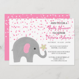 Invitación a la ducha de bebé de confetti rosa