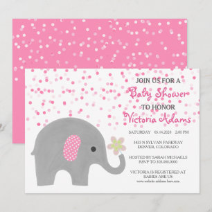 Invitación a la ducha de bebé de confetti rosa