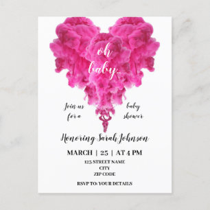 Invitación a la ducha de bebé de corazón rosado