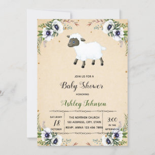 Invitación a la ducha de bebé de cordero florido