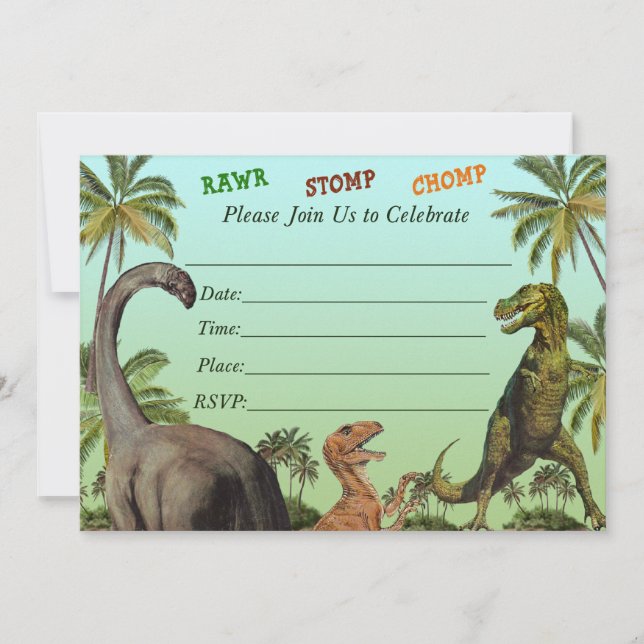 Invitación a la ducha de bebé de Dinosaurios (Anverso)
