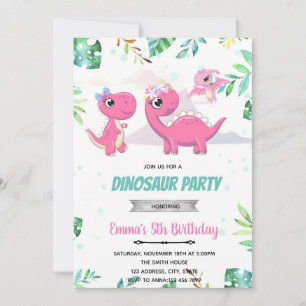 Invitación a la ducha de bebé de Dinosaurios rosad