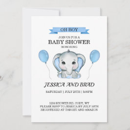 Invitación a la ducha de bebé de Elefante Azul