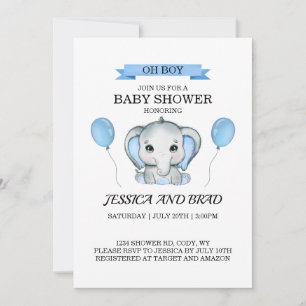 Invitación a la ducha de bebé de Elefante Azul