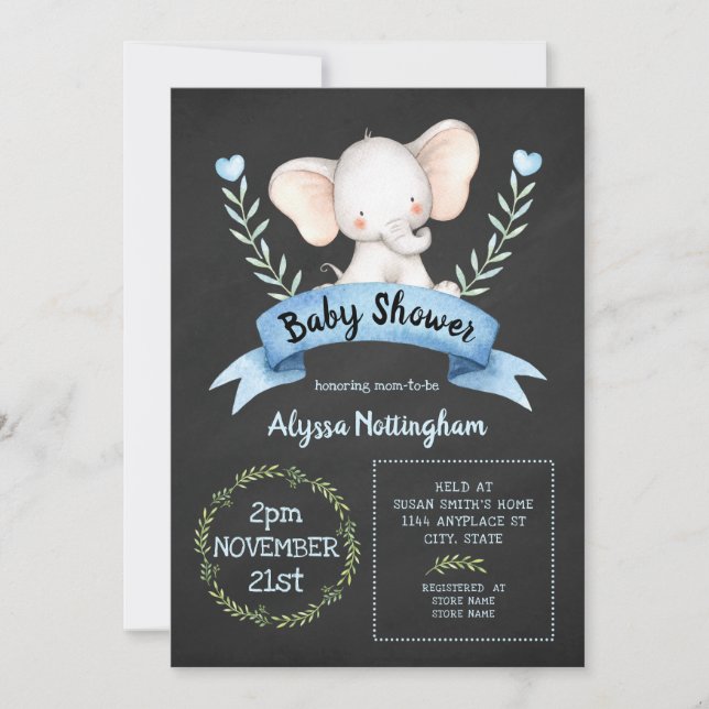 Invitación a la ducha de bebé de elefante de niño (Anverso)