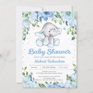 Invitación a la ducha de bebé de Elefante Floral A