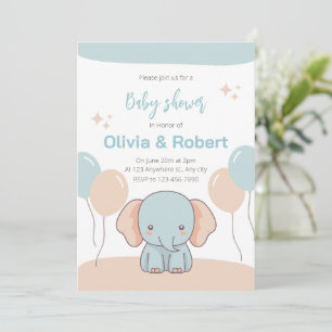 Invitación a la ducha de bebé de elefantes cortos