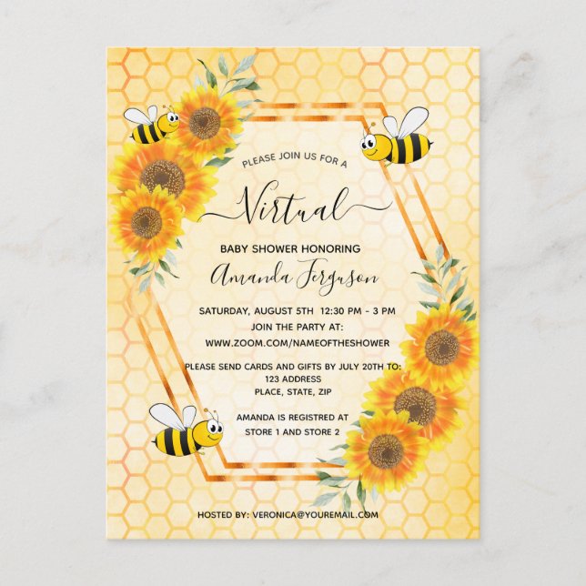 Invitación a la ducha de bebé de girasoles adorabl (Anverso)