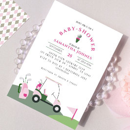 Invitación a la ducha de bebé de golf moderno rosa