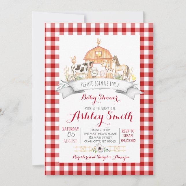 invitación a la ducha de bebé de granja (Anverso)