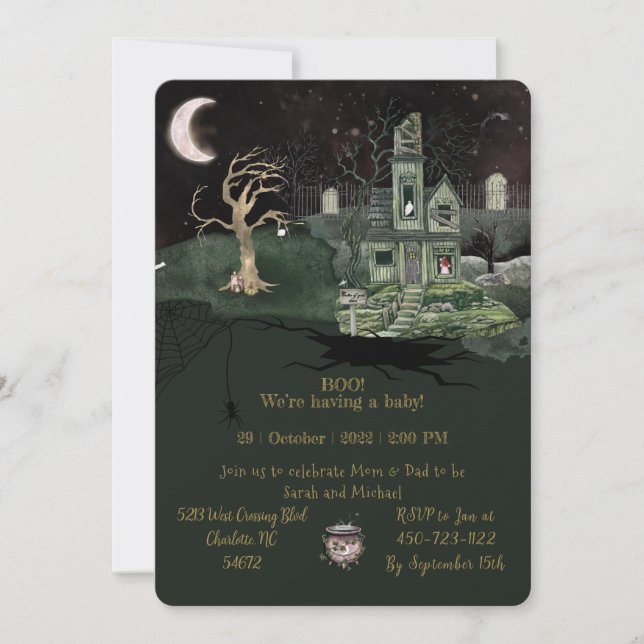 Invitación a la ducha de bebé de Halloween (Anverso)