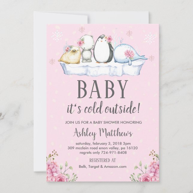 invitación a la ducha de bebé de invierno, ártico  (Anverso)