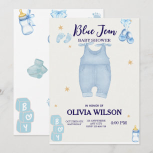 Invitación a la ducha de bebé de jean azul