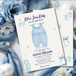 Invitación a la ducha de bebé de jean azul