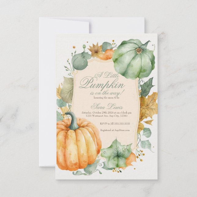 Invitación a la ducha de bebé de la calabaza verde (Anverso)