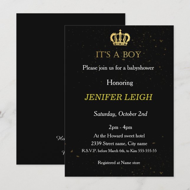 Invitación a la ducha de bebé de la Crown (Anverso / Reverso)