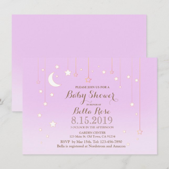 Invitación a la ducha de bebé de la luna de la est (Anverso / Reverso)