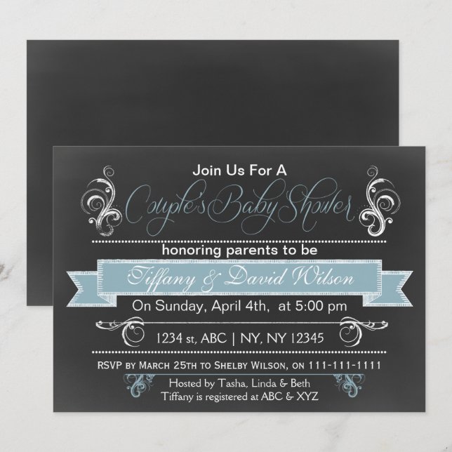 Invitación a la ducha de bebé de la pareja azul de (Anverso / Reverso)