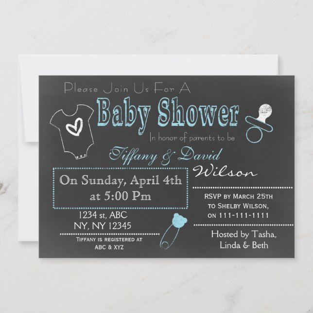 Invitación a la ducha de bebé de la pareja azul de (Anverso)