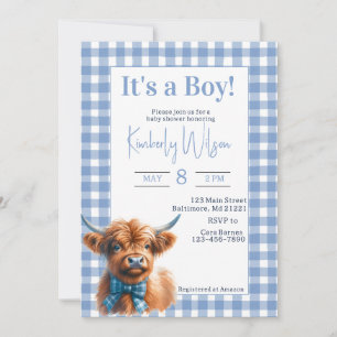 Invitación a la ducha de bebé de la vaca azul ging