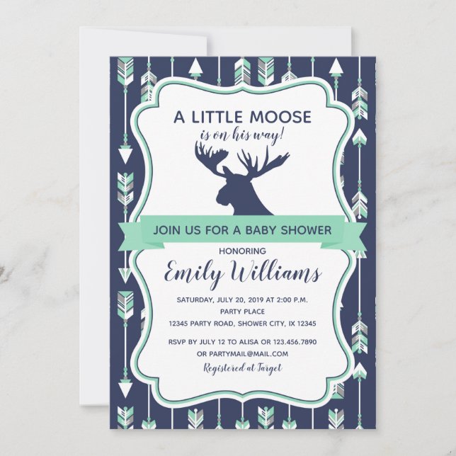 Invitación a la ducha de bebé de Moose para los ni (Anverso)