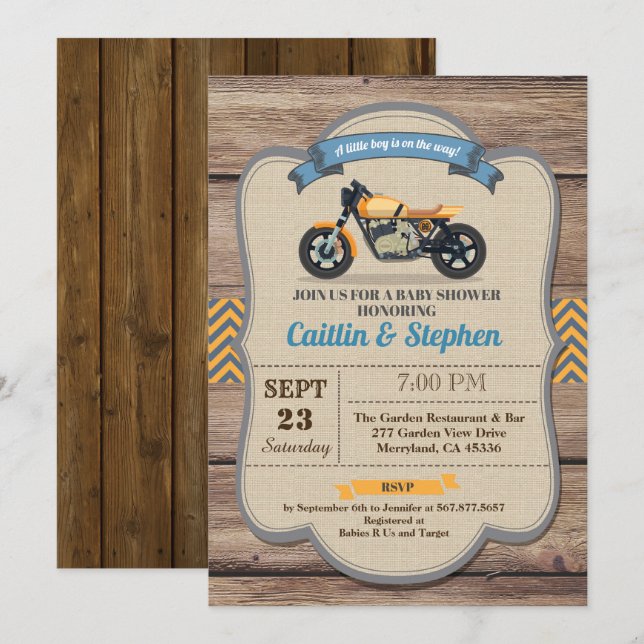 Invitación a la ducha de bebé de moto retro Bicicl (Anverso / Reverso)