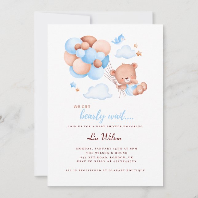 Invitación a la ducha de bebé de oso de peluche su (Anverso)