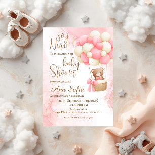 Invitación a la ducha de bebé de oso rosa