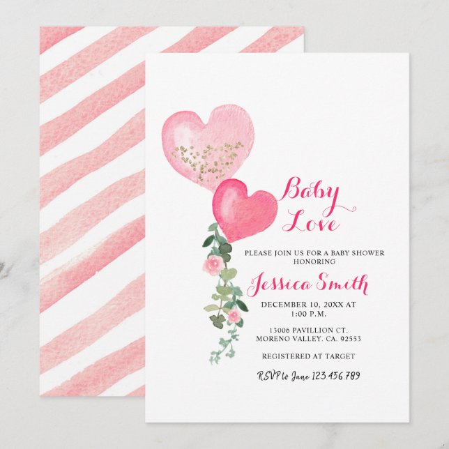 Invitación a la ducha de bebé de San Valentín (Anverso / Reverso)