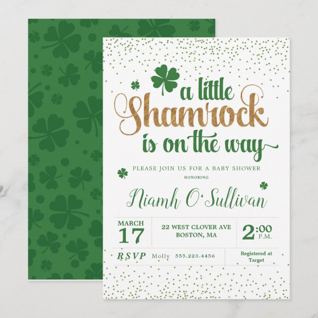 Invitación a la ducha de bebé de Shamrock (Anverso / Reverso)