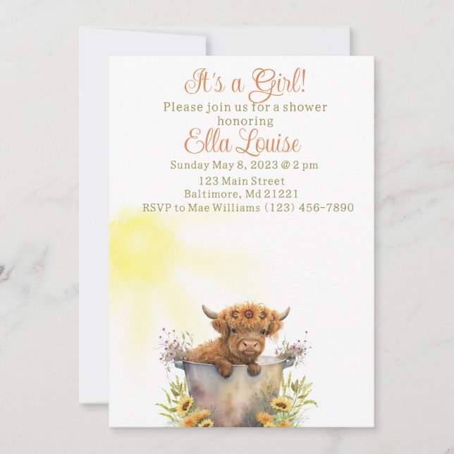 Invitación a la ducha de bebé de Sunflower l Highl (Anverso)
