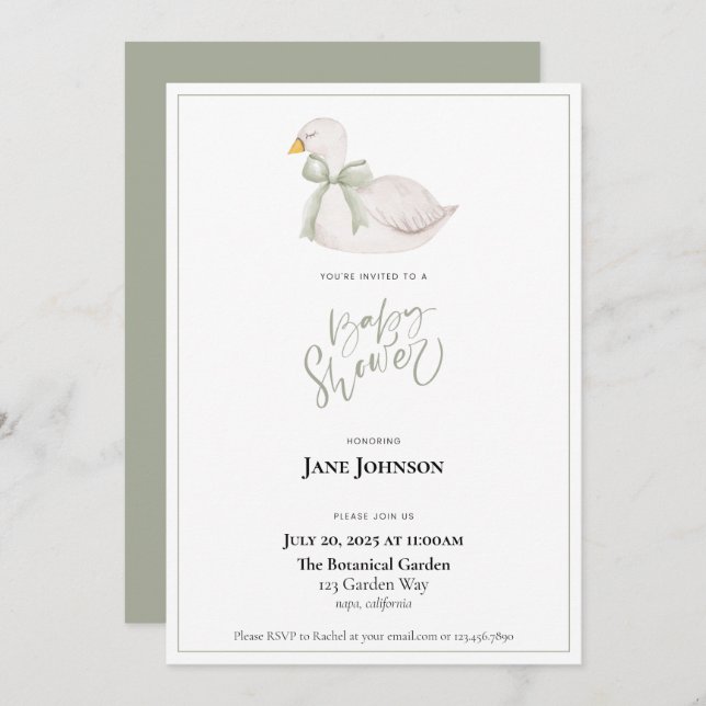Invitación a la ducha de bebé de Swan (Anverso / Reverso)