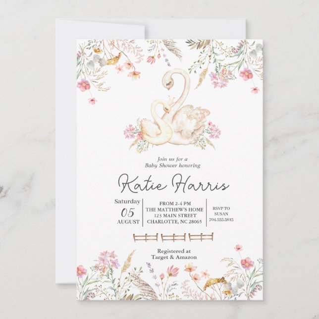 Invitación a la ducha de bebé de Swan, (Anverso)