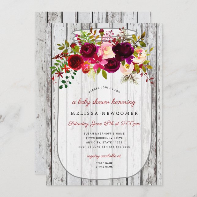 Invitación a la ducha de bebé de tarro de albañil  (Anverso / Reverso)