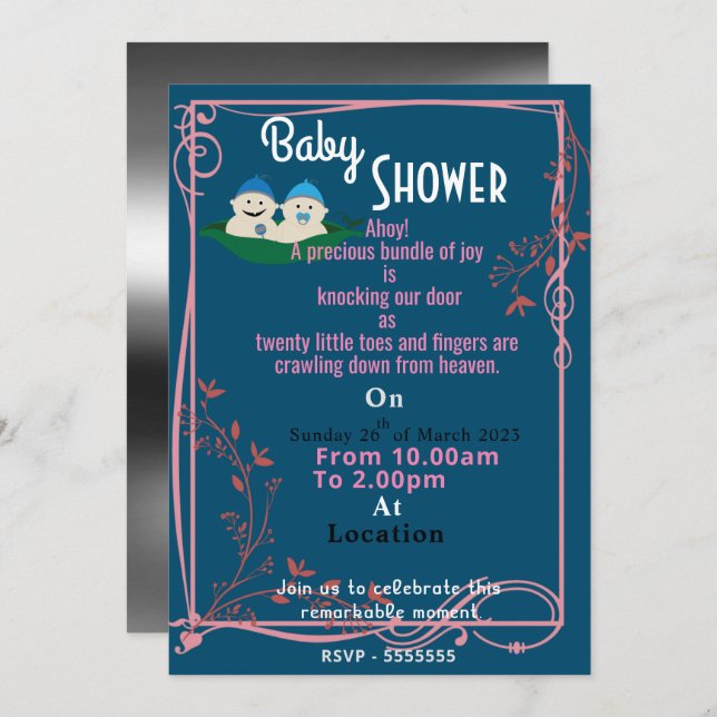Invitación a la ducha de bebé de Twin (Anverso / Reverso)