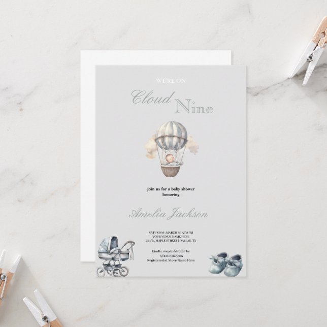 invitación a la ducha de bebé de un niño gris simp (Anverso/Reverso In Situ)