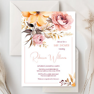 Invitación a la ducha de bebé de una chica rosa co