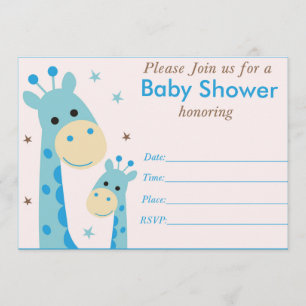 Invitación a la ducha de bebé de una jirafa azul