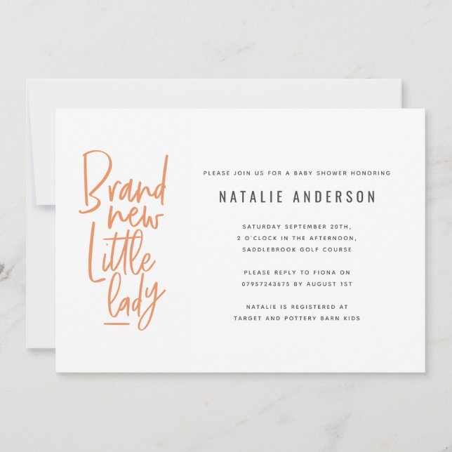 Invitación a la ducha de bebé de una niña dibujada (Anverso)