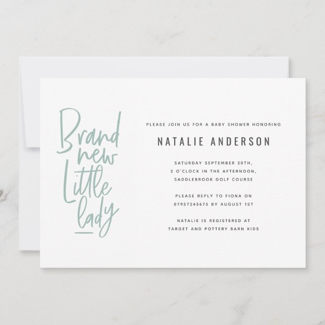 Invitación a la ducha de bebé de una niña dibujada (Anverso)