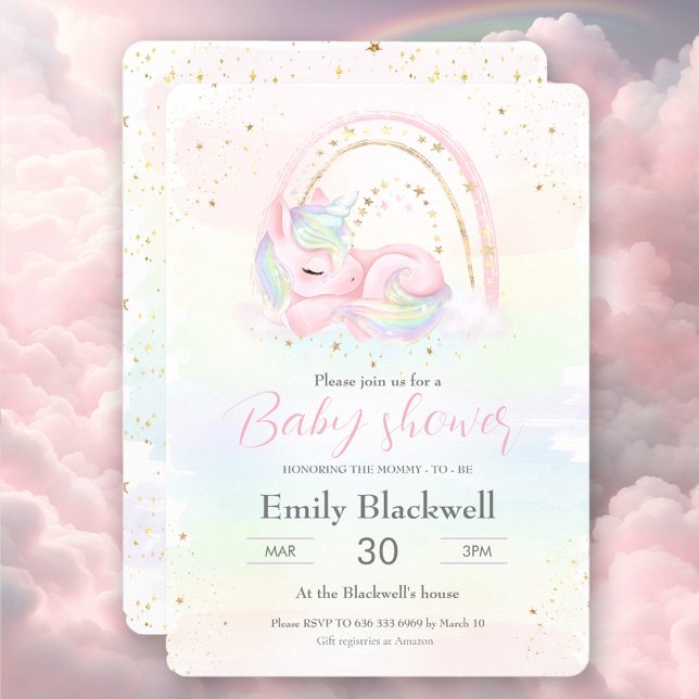 Invitación a la ducha de bebé de unicornio (Unicorn baby shower baby girl shower invitati)