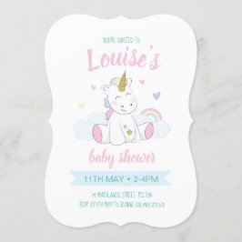 Invitación a la ducha de bebé de unicornio lindo