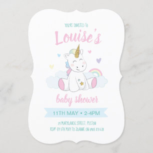 Invitación a la ducha de bebé de unicornio lindo