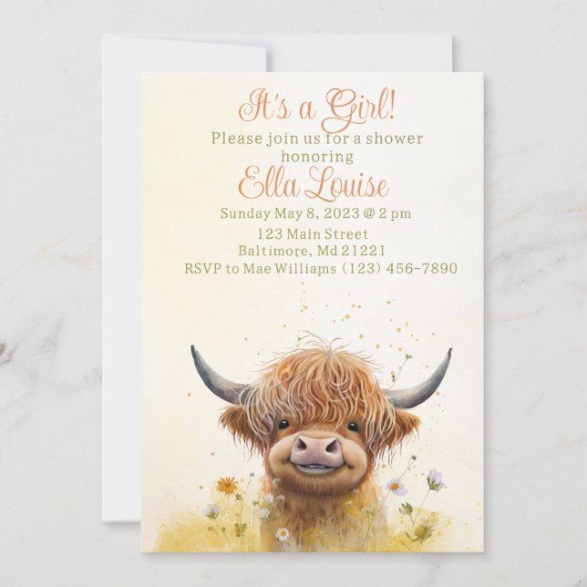 Invitación a la ducha de bebé de vaca florida High (Anverso)