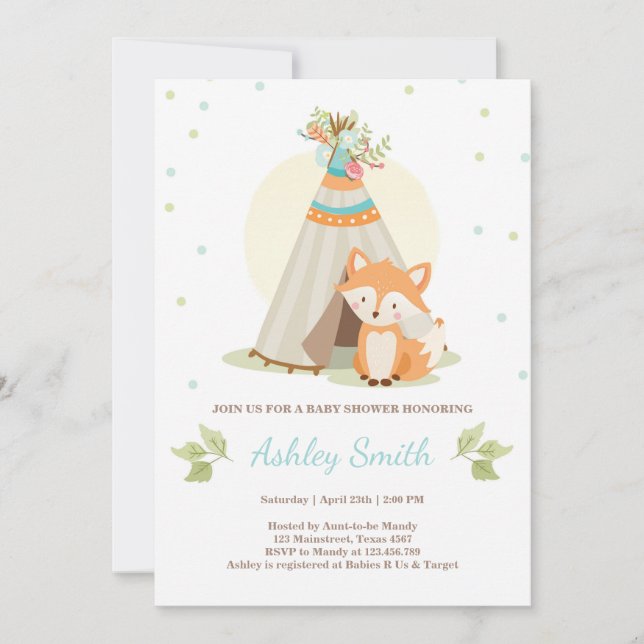 Invitación a la ducha de bebé de Woodland Fox Teep (Anverso)