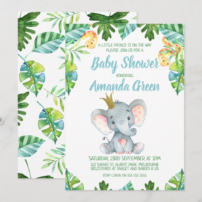 Invitación a la ducha de bebé del pequeño Príncipe (Anverso / Reverso)