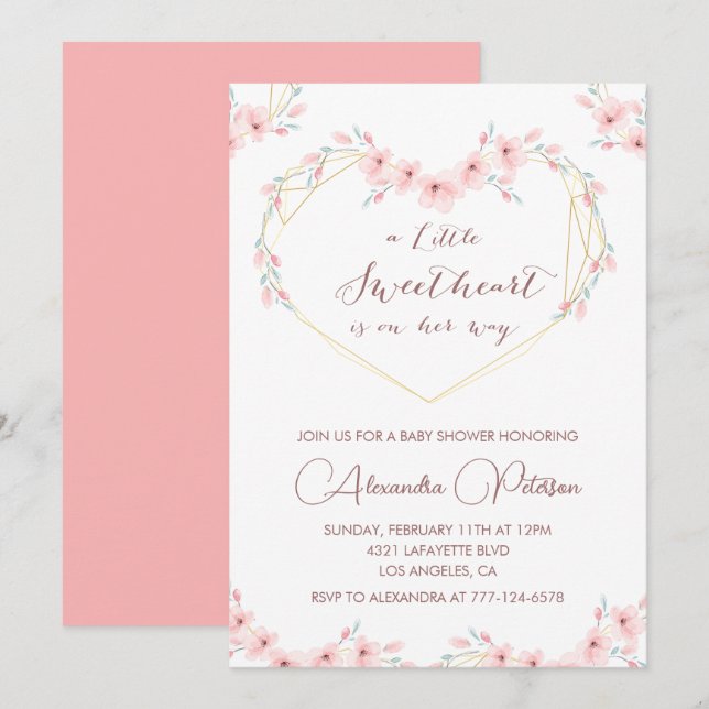 Invitación a la ducha de bebé día de San Valentín  (Anverso / Reverso)