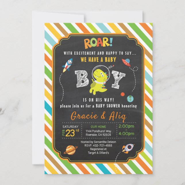 Invitación a la ducha de bebé Dinosaur BOY (Anverso)